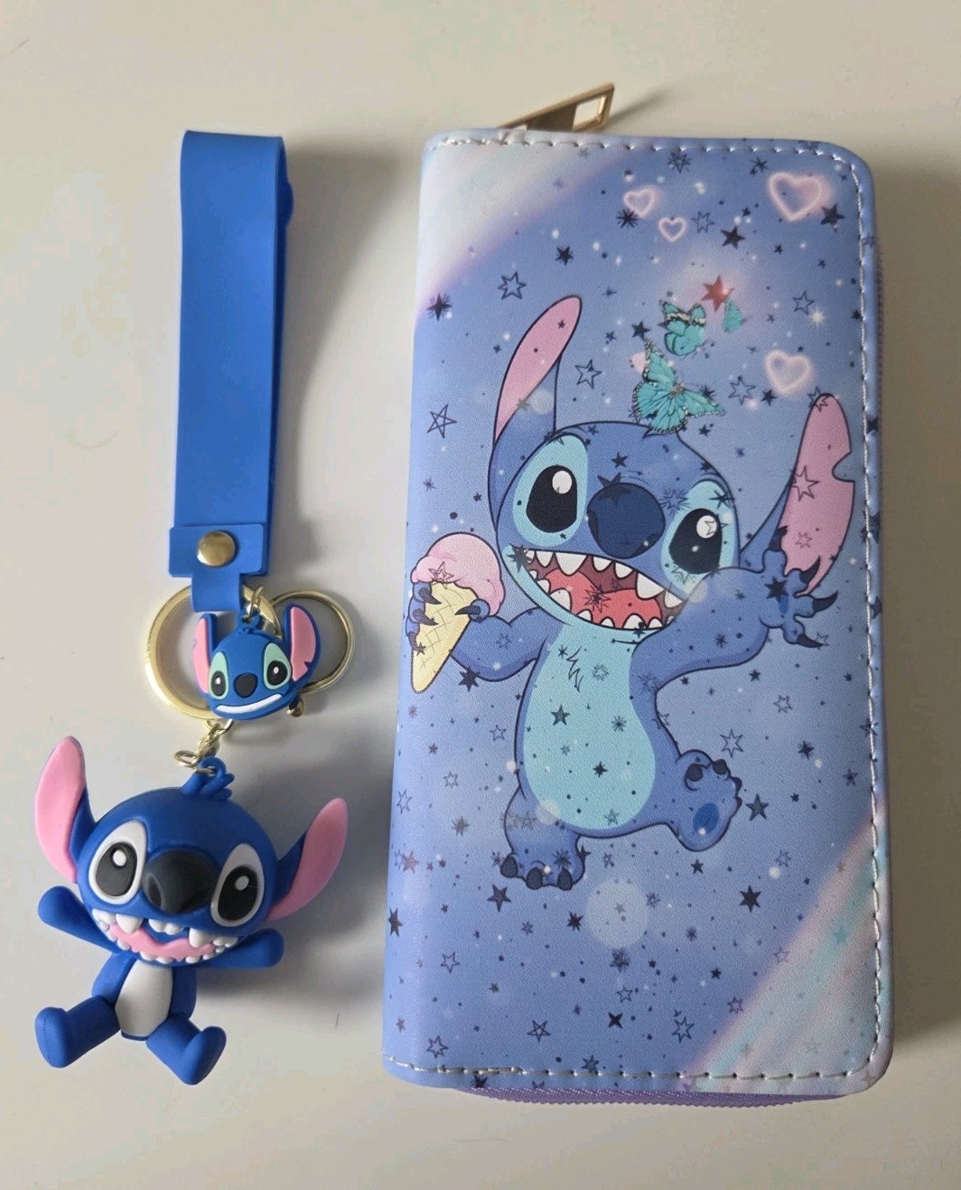 Disney Stitch Blue Silicone Keychain Wallet Charm with Key Ring NEW