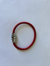 Montblanc Red Leather Bracelet with Stainless Steel Magnetic Clasp, 22cm