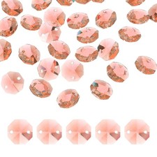 70Pcs 14mm Crystal Octagon Beads 2-Hole Glass Suncatcher Beads Light Red