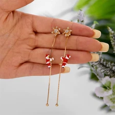 Christmas Santa Claus Dangle Earrings–Holiday Long Drop Earrings Xmas Jewelry Gi