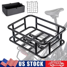 100 LBS Rear Bike Basket Large Bicycle Basket Cargo Net Rainproof Cover Liner US