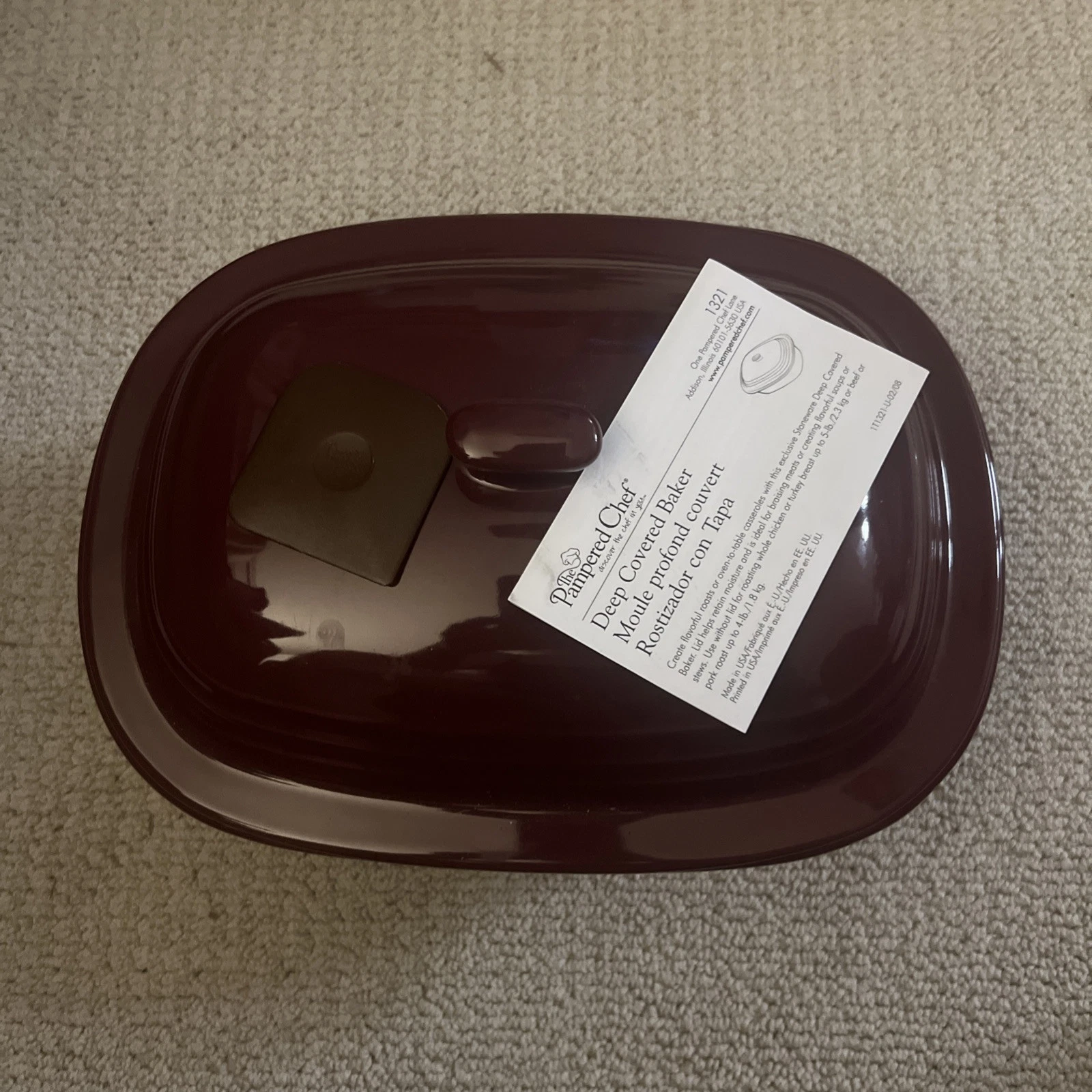 Pampered Chef Deep Dish Covered Baker Stoneware Cranberry 3.1qt. #1321 No Box
