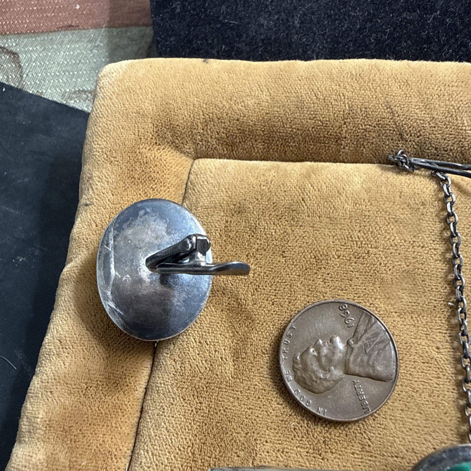 Vintage Solid Silver And Malachite Cuff Links And… - image 3