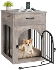 Wooden Dog House with Charging Station and Storage Drawer 19.7 L x 22.8 W 27.6