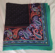 Vintage The Specialty House Square Scarf 35"x 35" Italy Green Fringe Paisley