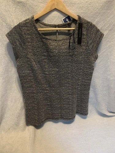 Top camicia donna Tahari Salt & Pepper Texture maglia manica corta nuova con etichetta taglia L - Foto 2 di 11