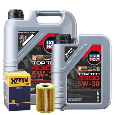 Motoröl 5W30 LIQUI MOLY Top Tec 4300 6L+HENGST Ölfilter+Ölablassschraube