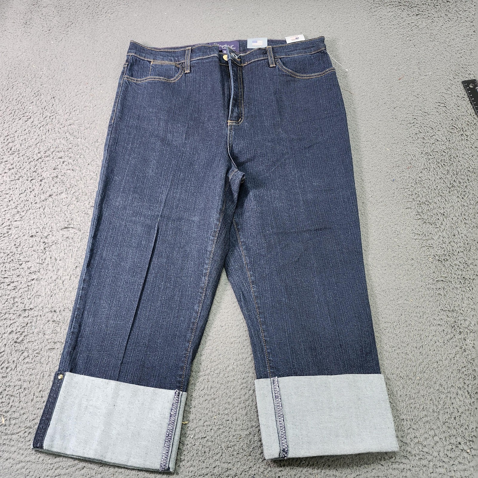 NYDJ Capri Jeans Womens 16 Blue Dark Wash Cuffed Cropped 5 Pocket Denim