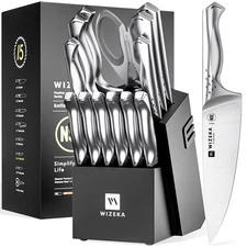 Kitchen Knife Set with Block: Razor Sharp 15 Pcs Professional Chef Knife Set ...