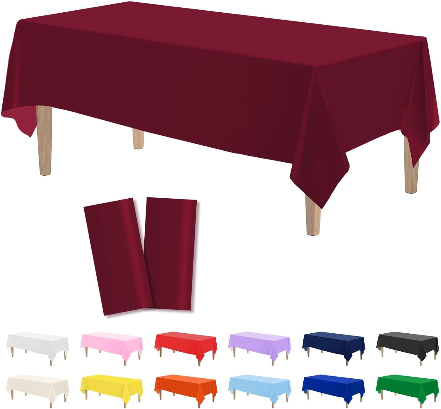 2PCS Burgundy Plastic Tablecloths 54 x 108 Inch, Disposable 