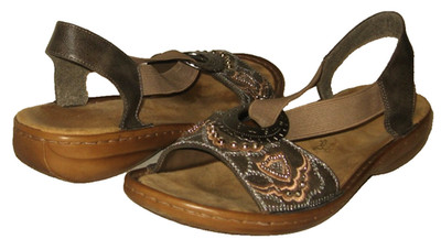RIEKER Regina Embroidered Beaded Slingback Sandals Stretch Comfort Straps 40/9