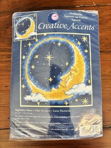 CREATIVE ACCENTS Nighttime Moon & Stars NEEDLEPOINT KIT Clair De Lune 5"-Opened