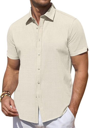 Leinenhemden für Herren Kurzarm Leinenhemden Freizeit Button Down Hemden Sommer - Bild 8 von 53