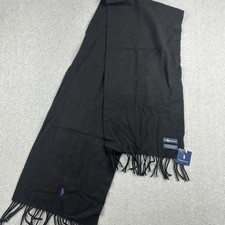 Polo Ralph Lauren Scarf Mens One Size Black Lambswool Fringe Pony Logo NWT