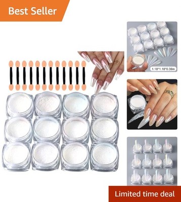 Chrome Nail Powder Collection - 12 Sparkling Jars with Easy Application Sticks