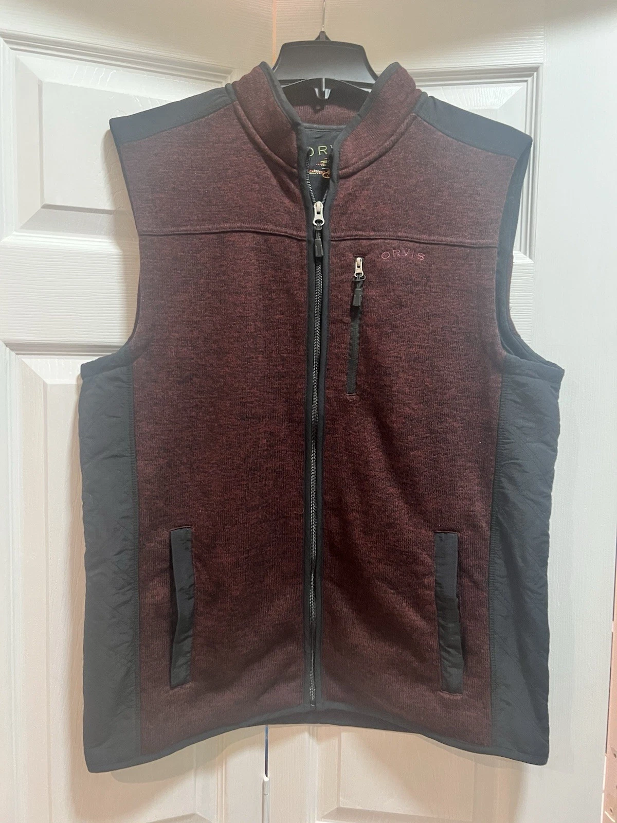 Orvis Denali Fleece Vest Men's Large Full Zip Red Burgundy Outdoor Fishing EUC