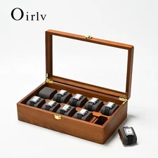 Oirlv 10 Grids Watch Box Wooden Jewelry Box Watch Organizer Case Men Women Mecha