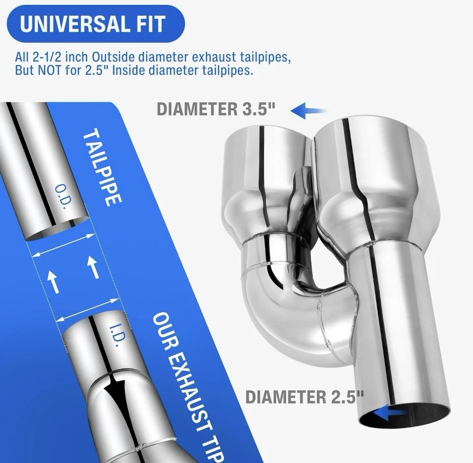 Par de puntas de escape de doble pared de acero inoxidable para Acura TL TLX de 2,5" en cuádruple de 4" en salida Foto 4 de 4