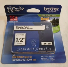 Brother P-Touch genuine original OEM TZe-231 BLACK ON WHITE Label Tape 