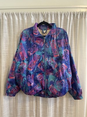 VINTAGE Gucci Italy Windbreaker Jacket California Abstract Pattern Rare L/XL