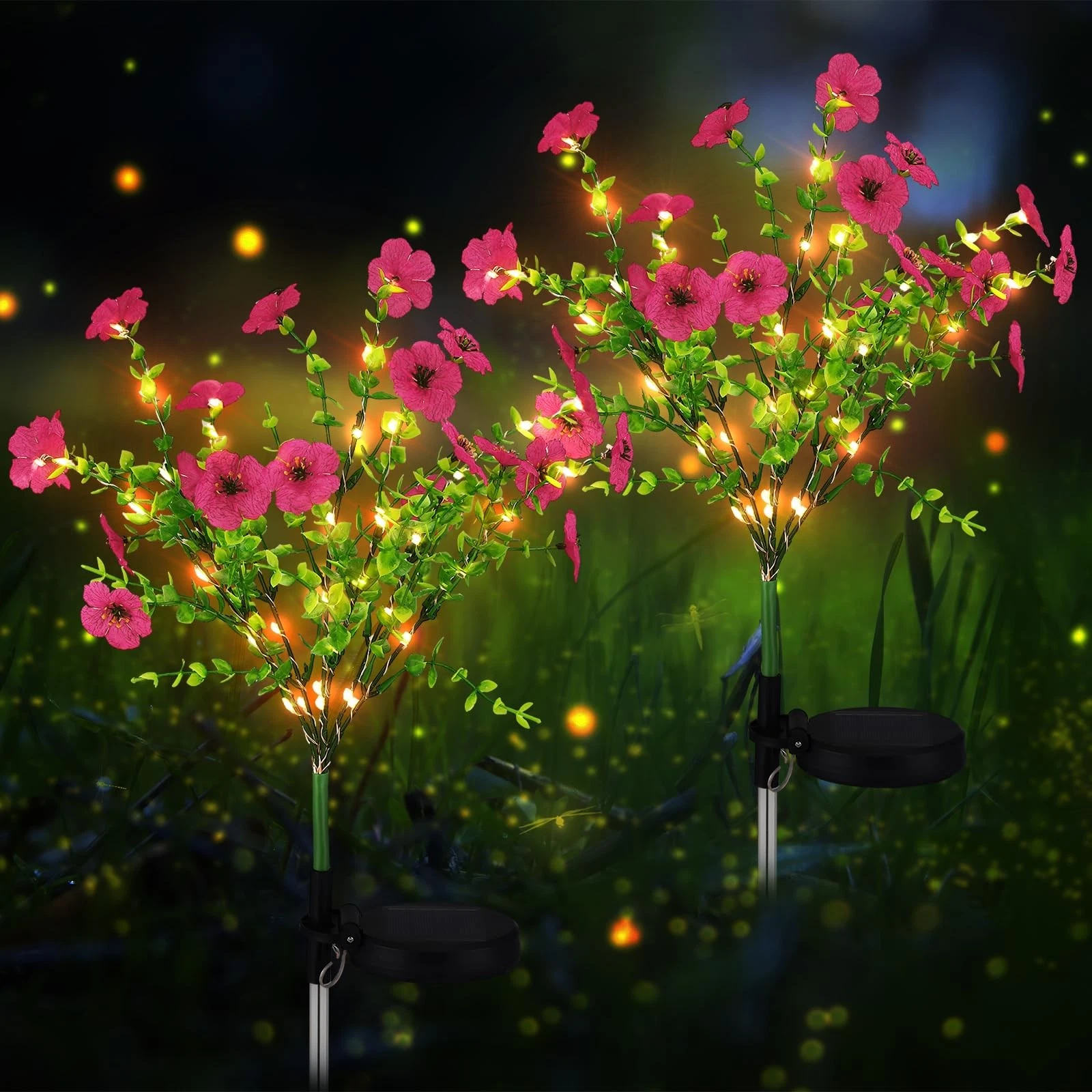 2 Pack Solar Stake Lights Outdoor Decor Waterproof Mums Artificial Flowers So...