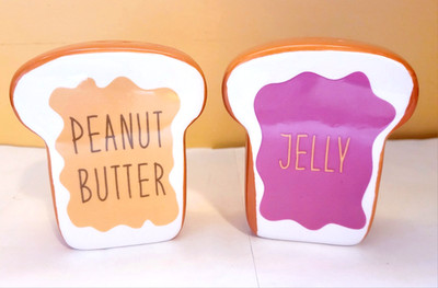 Peanut Butter Jelly Bread Salt & Pepper Shaker Vintage Ceramic Free Shipping