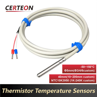 Waterproof Oilproof NTC Thermistor Probe, Crimped Stainless Steel, 10K/50K/100K 