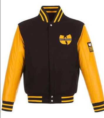 Letterman WU-Tang CLassic Black & Yellow Varsity Jacket With Real Leather Sleeve