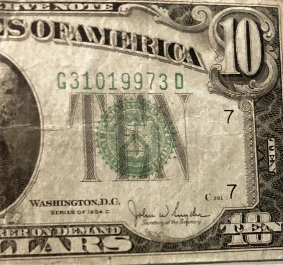 1934-A $10 TEN DOLLARS FRN FEDERAL RESERVE NOTE CHICAGO - Image 3 of 4