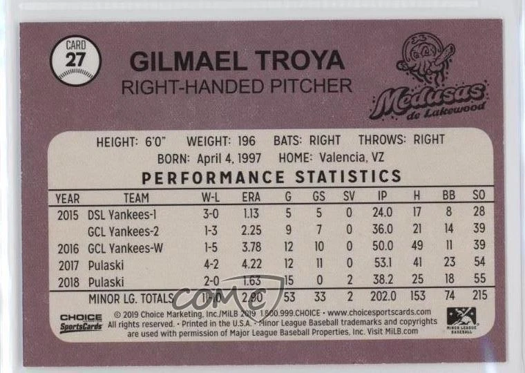 2019 Choice Medusas de Lakewood Gilmael Troya #27 - Image 2 of 2