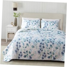 Floral King Quilt Set with King / California King 10 - Blue Green Watercolor
