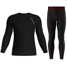 Mens Compression Armour Base layer Red Top Skin Fit Shirt + Leggings / Pants set