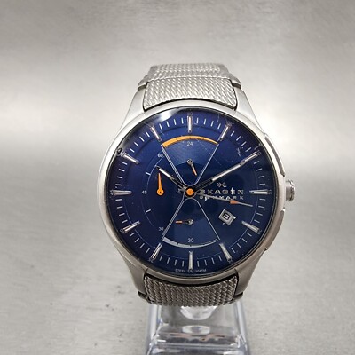 Skagen Chronograph Watch Men 40mm Blue Dial Steel Date READ!!! 745XLSXN New  Batt