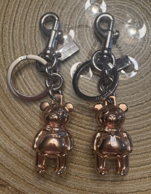 1 COACH 3D Bear Rose Gold Plated Bag Charm Keychain Key Fob Limited Edition NWOT