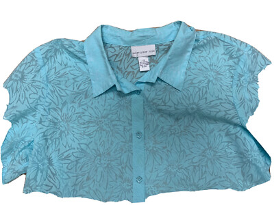 SUSAN GRAVER STYLE PLUS SIZE 2X LIGHT BLUE LONG SLEEVE FLORAL SHEER