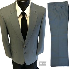 Vtg 50's Hardy Amies Men's Steel Blue ROCKABILLY Wool Suit 36 R Trousers 30/27