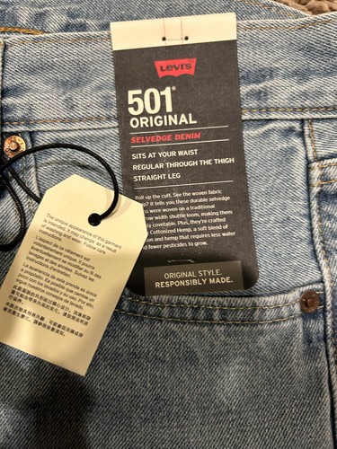 Levi's Premium 501 Original Fit Selvedge Jeans Blue Men's Size NWT RT$148 3600 - Picture 17 of 19