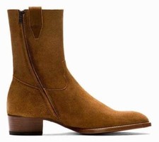 Men Brown Wingtip Brogue Lace Up Boots, Men Ankle Leather Boot, Mens Boots-7-15