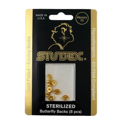 8er Set Studex Sensitive Ohrstecker Verschlüsse 316L Chirurgenstahl vergoldet