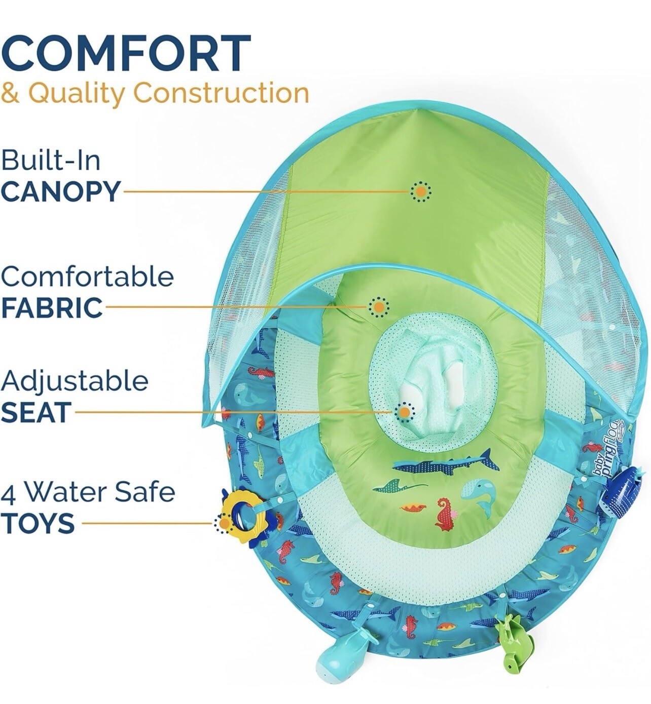 NEW SwimWays Baby Spring Float Splash N Play Step 1 Canopy +Toys 9-24 Months