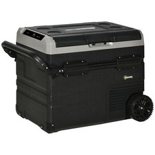Outsunny 50L Car Refrigerator 12V Portable Freezer w/ Inner LED Light, Wheels