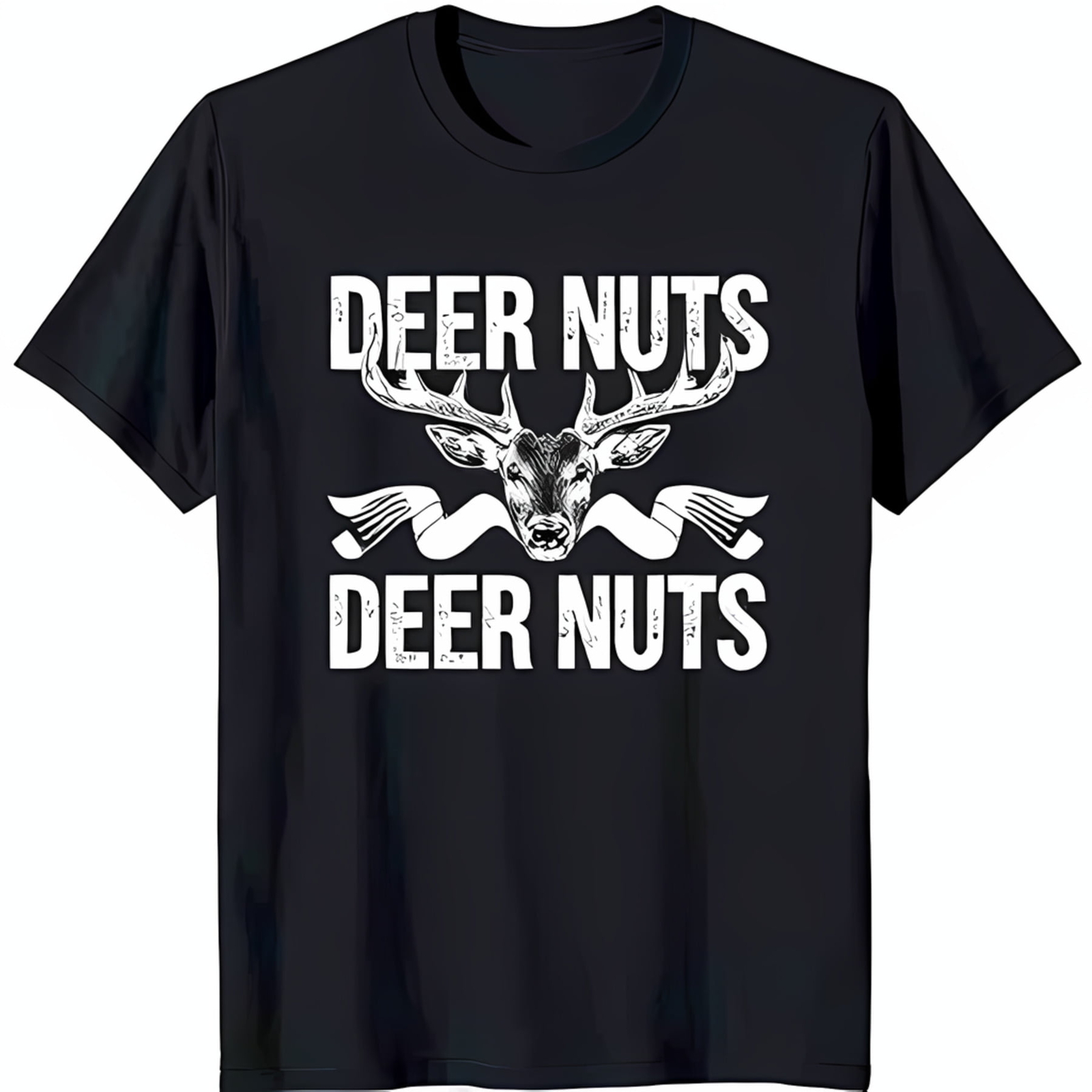 Funny Black T-Shirt with Bold Graphic & 'DEER NUTS' Print