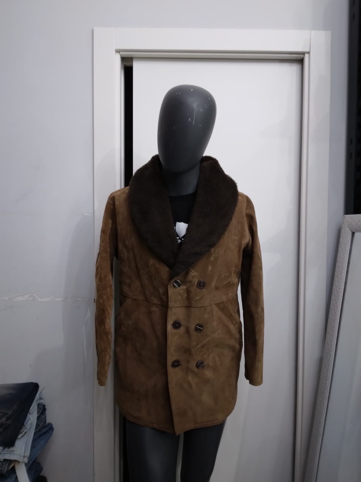 Real Leather Jacket Genuine Leather Used Man Size 48 Brown XYC911L