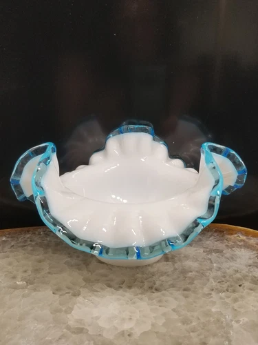 Fenton Glass * Aqua Crest Bon Bon Dish * Double Crimp Flared Bowl * 7” * C0424