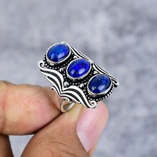Natural Lapis Lazuli Gemstone Handmade 925 Sterling Silver Ring Gift For Her