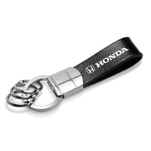 Honda Logo in Blue Genuine Black Leather Loop Chrome Round Hook Key Chain 
