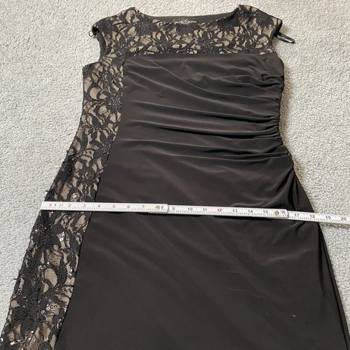 Betsy & Adam Women’s Sheath Dress Sz 14 Black Ruched Floral Embroidery Formal - Picture 12 of 16