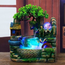 Wasserfallbrunnen LED Tisch Zimmerbrunnen Ornament mit Beleuchtung Desktop NEU