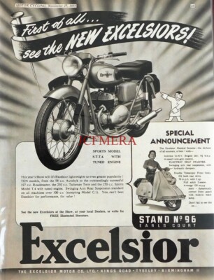 EXCELSIOR 'Sports Model S.T.T.4 Tuned' Motor Cycles Advert: 1955 M/Cycle Print