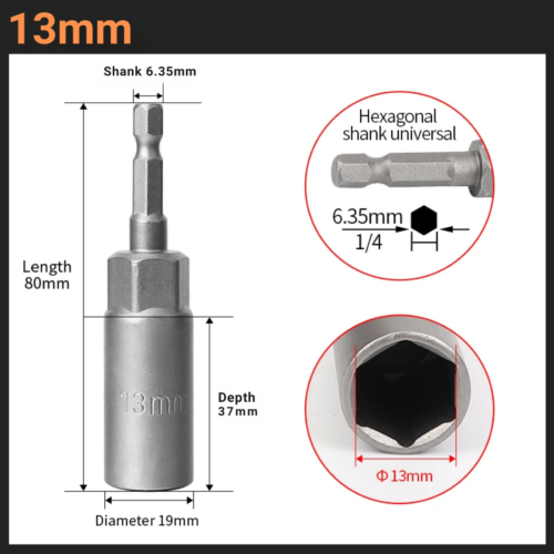 6mm-19mm FULL SET 7pcs Deep Bolt Nut Driver Bit Set 1/4" Hex Shank Impact Socket - Picture 8 of 11